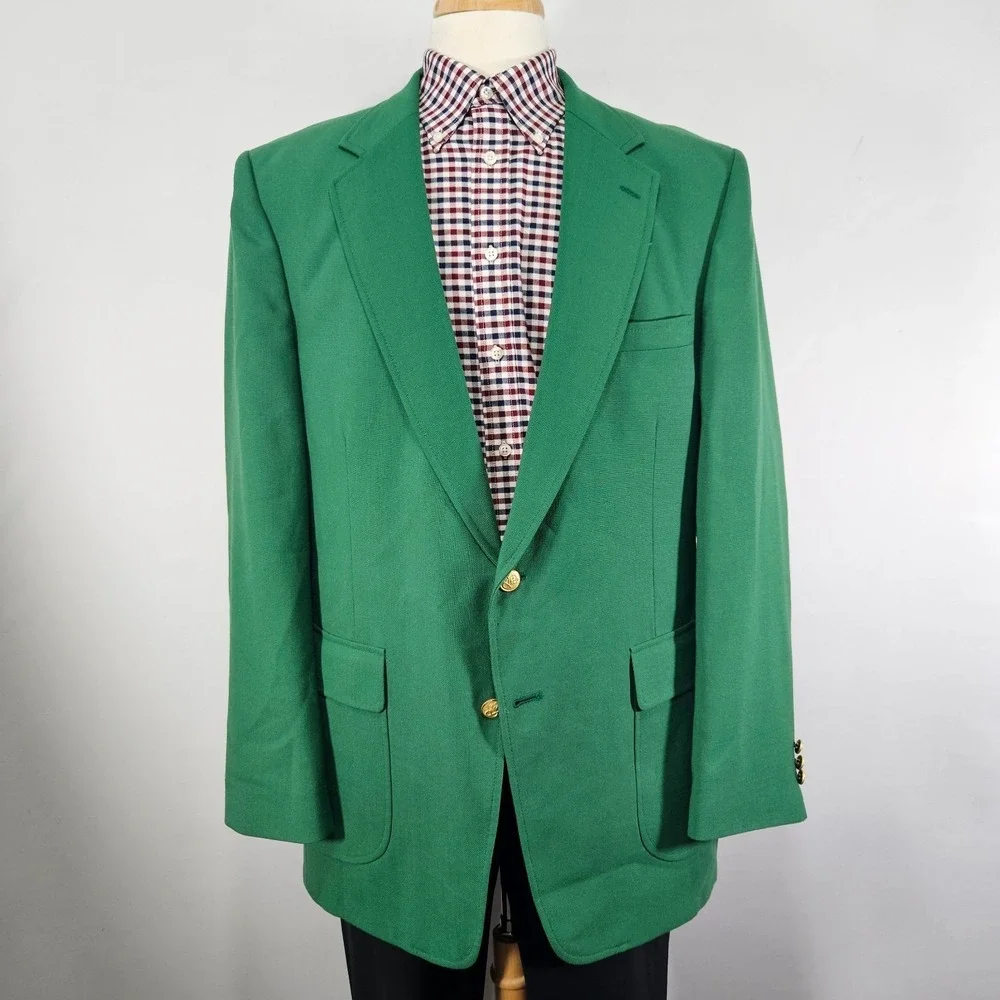 Stafford Men's Sport Coat Blazer Two Button Solid Green Poly Wool Size 46L